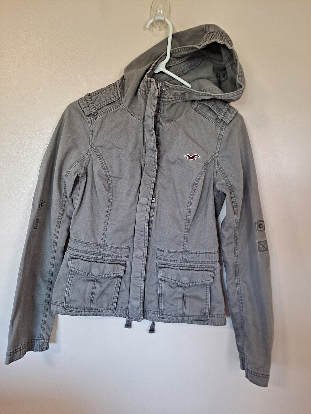 Hollister Washed Gray Hooded Utility Jacket